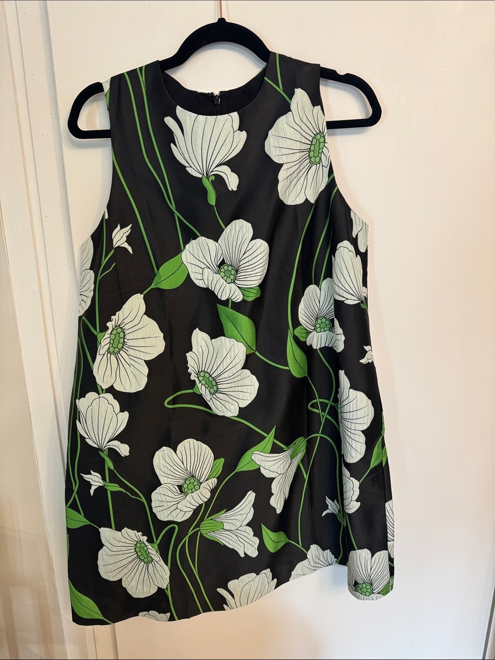 Tuckernuck Black Mini Dress with White Floral and Green Stems